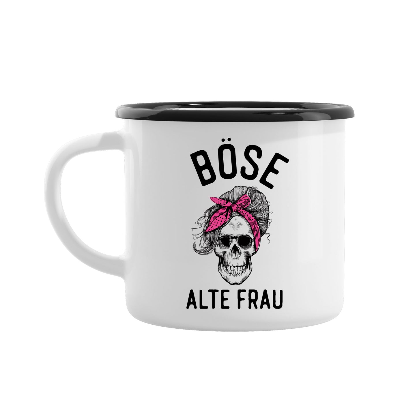 Emaillebecher: Böse alte Frau