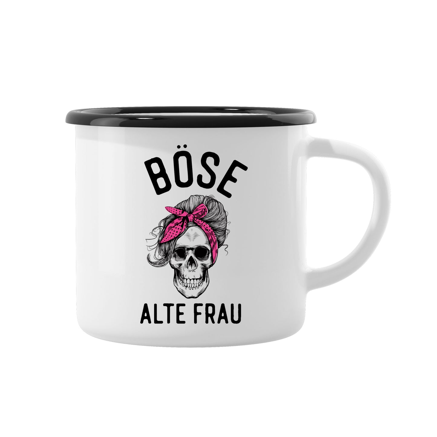 Emaillebecher: Böse alte Frau