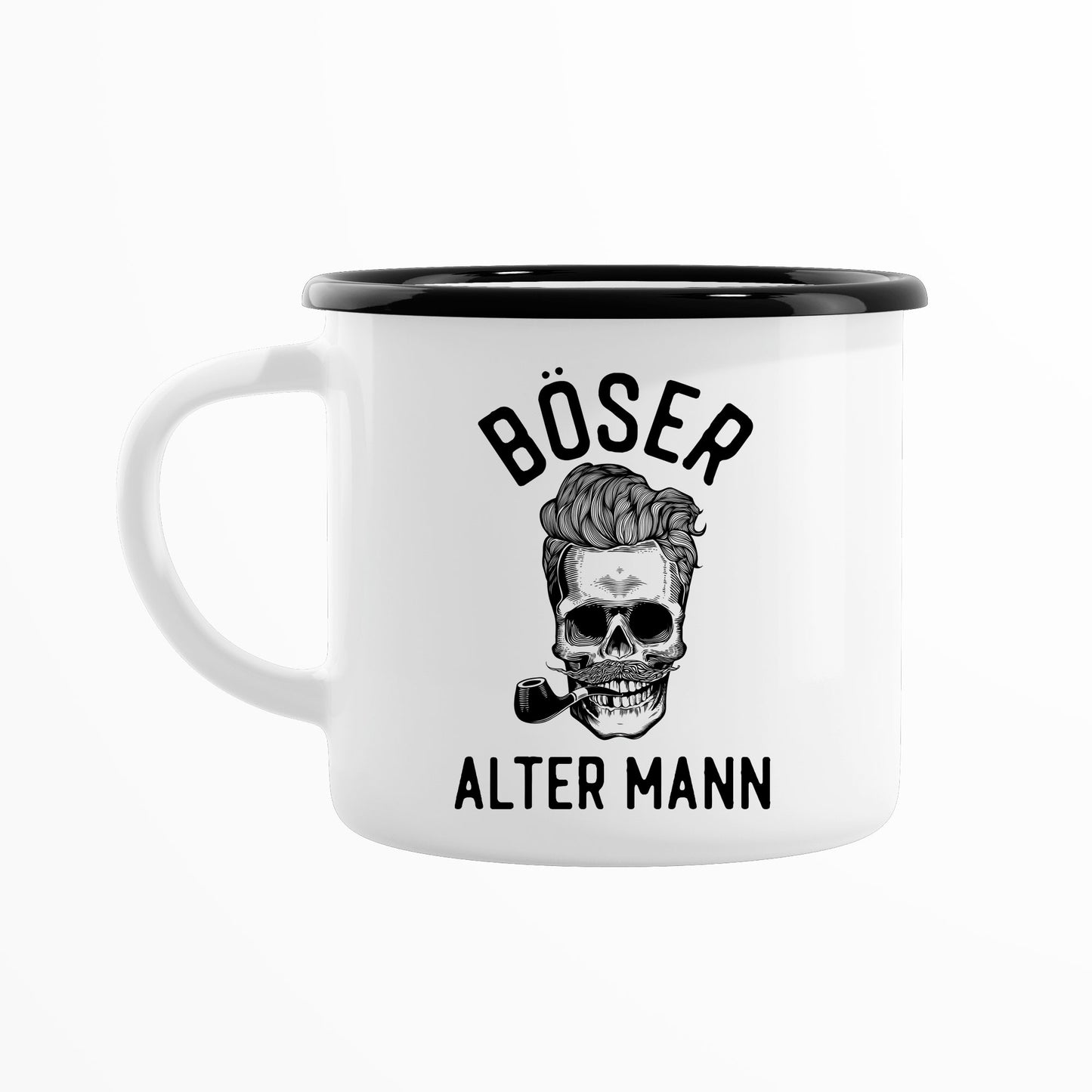 Emaillebecher: Böser alter Mann