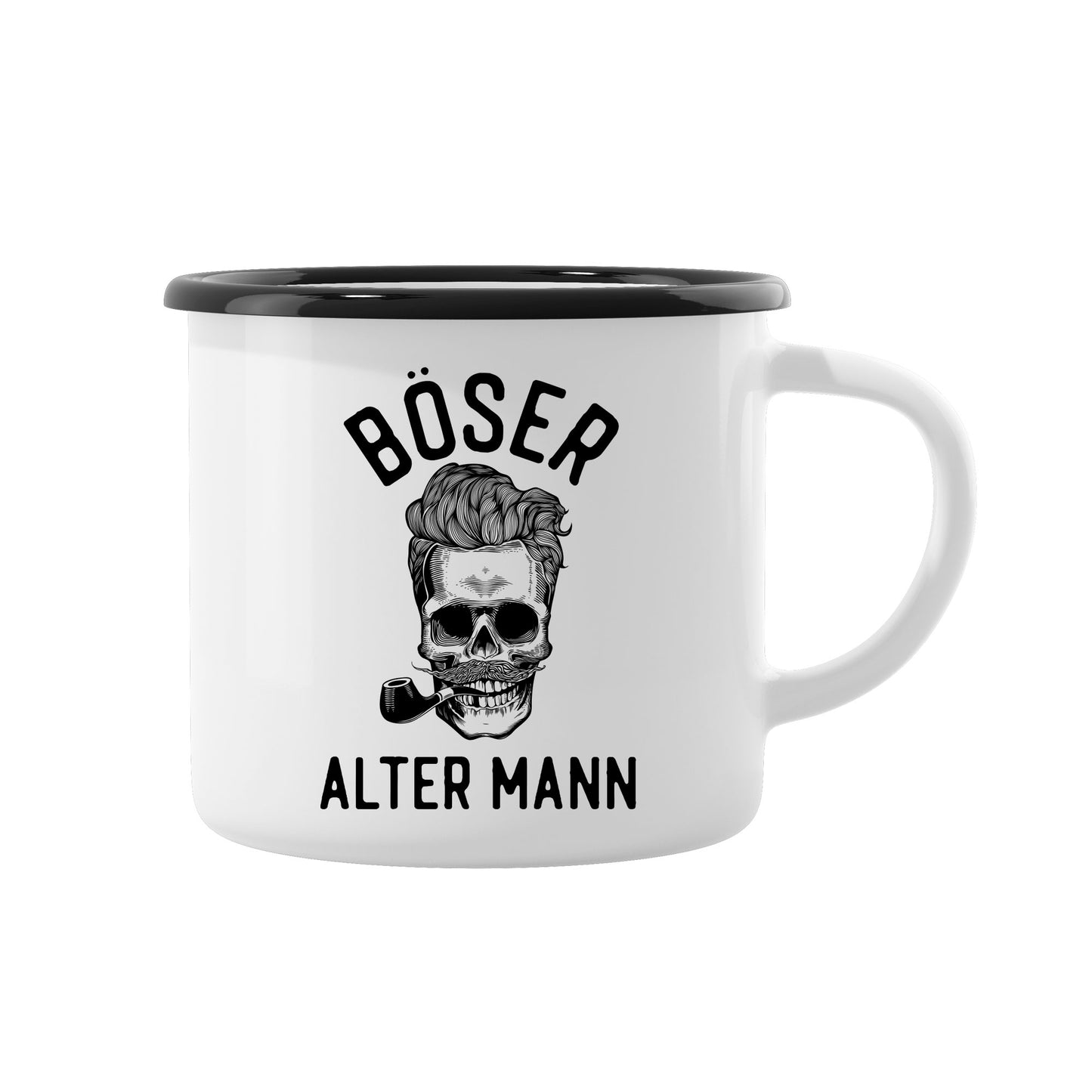 Emaillebecher: Böser alter Mann