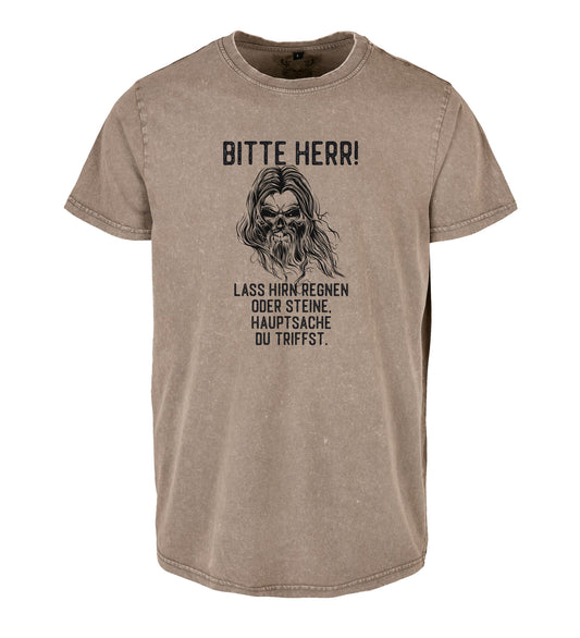 T-Shirt Bitte Herr, lass Hirn regnen oder Steine, Hauptsache du triffst