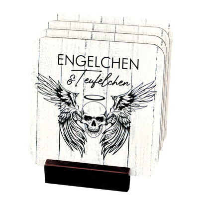 4er-Set Kork Untersetzer Engelchen & Teufelchen